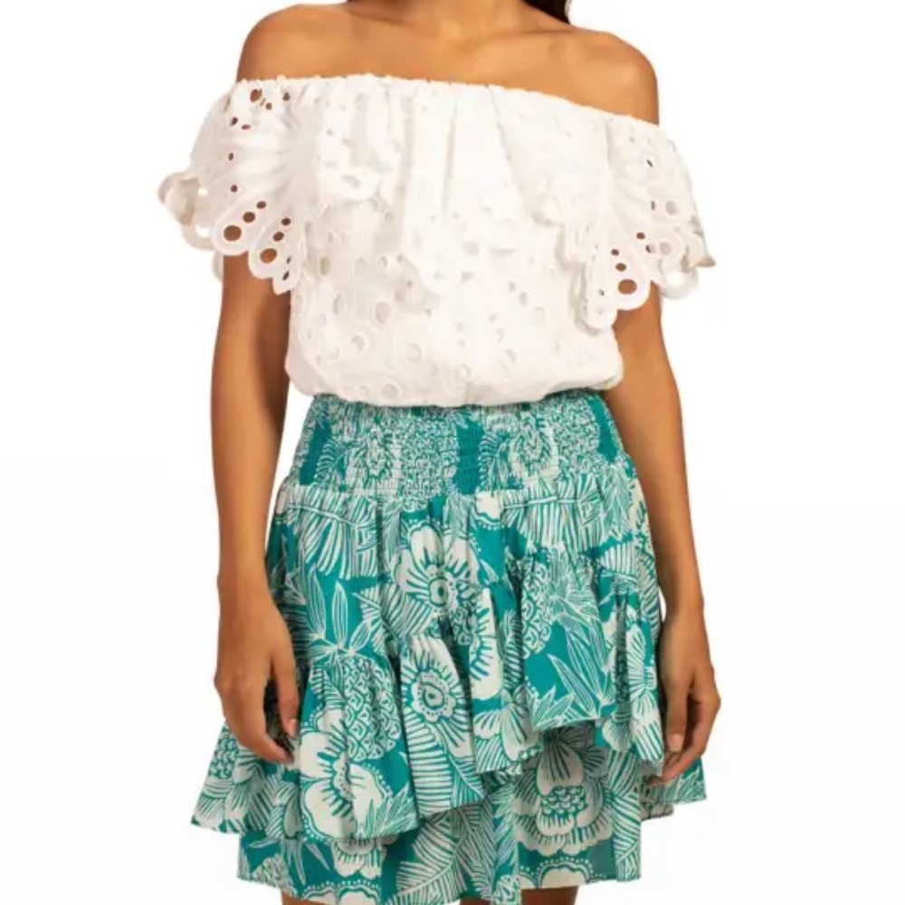 Trina Turk Floral Layered Skirt Womens small-New Green organic Cotton. NWT